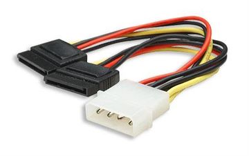 6" Serial ATA Power Y Splitter Cable, One 4 Pin 5.25"  to  Two 15 Pin Adapter