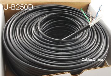 CablesOnline 250ft CAT5e 100% Pure Copper Gel-Filled Watherproof Direct Burial Outdoor Bulk Cable, Black