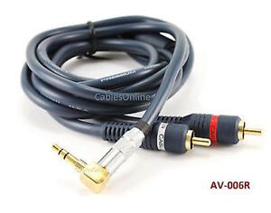 6ft Right Angle 3.5mm Stereo Plug to L/R 2-RCA Male Audio Cable