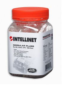CAT.5e RJ45 Plugs, 3-Prong , 100-Pack in a Jar, Intellinet 502399