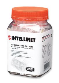 CAT.6 RJ45 Plugs with Inserts, 100-Pack in a Jar, Intellinet 503006