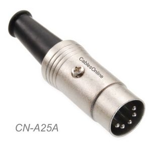 DIN 5-Pin Male Silver-Plated Contacts Metal Body Solder Type Connector