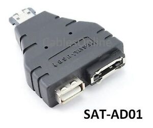 eSATAp (Power over eSATA) Male to USB-A Female / eSATA Female Adapter