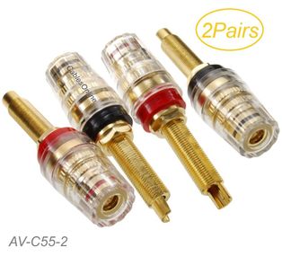 4x Long Thread 4mm Banana Speaker Terminal Binding Post Hard Copper, Black/Red