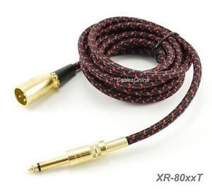 50ft Premium XLR Male to 1/4" Mono Male Unbalanced Interconnect Woven Audio Cable