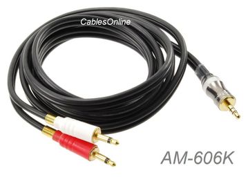 6ft 3.5mm Stereo Male to Dual (Red/White) Mono 3.5mm Black Audio Cable