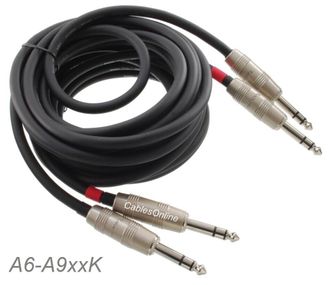 6ft Kirlin Dual 1/4" TRS Stereo Male to Male Noise Free Black Audio Cable