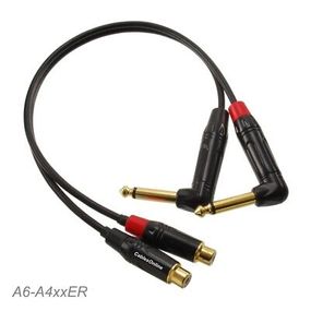 2ft RCA Female to Right-Angle 1/4" Mono Gold-Plated Premium Dual Audio Cable