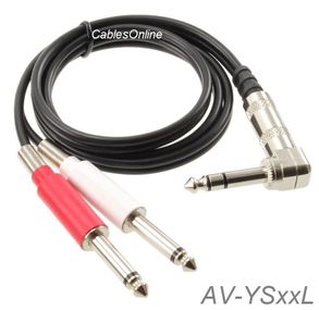 25ft 1/4" TRS Stereo Right-Angle Plug to Dual 1/4" TS Mono Plugs Audio Cable