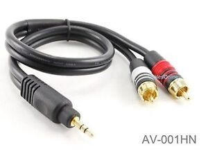 1.5ft Premium 22AWG 3.5mm Stereo Plug to 2-RCA Gold-Plated Audio Cable