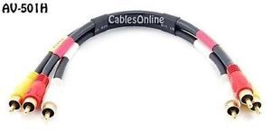 1.5ft. Short 3-RCA Composite RCA Audio Video Cable, Gold Plated