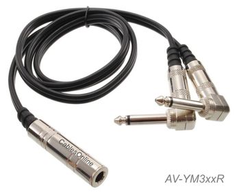2ft 1/4" Mono Female to Dual 1/4" Right-Angle Mono Male Guitar Cable Splitter
