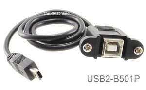 1.5ft USB-2.0 B-Female Panel Mount to Mini 5-Pin Male Cable