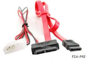 20 inch Slimline SATA 13-Pin (7+6 Pin) Male to 7-Pin SATA Male and 5V 4-Pin Molex Cable