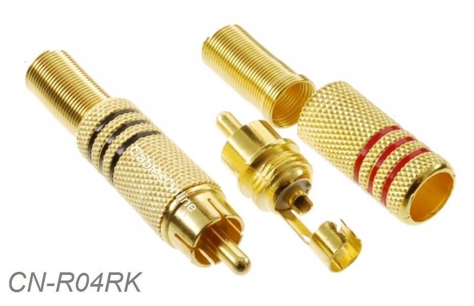 CablesOnline 10-Pack RCA Solder Connectors – Gold Plated With Spring Strain Relief – CN-R04RK-5