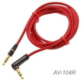 4ft 3.5mm (1/8") Stereo TRS Right Angle Male to Male Red Audio Cable, AV-104R