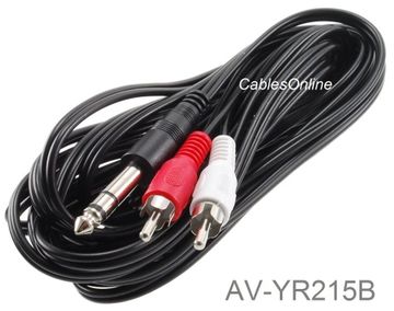 15ft 1/4" TRS Stereo Male to 2-RCA (Left/Right) Male Audio Cable