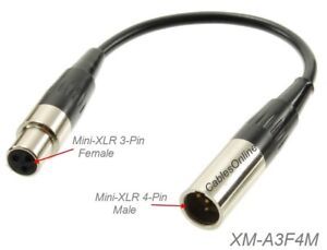 6" Mini-XLR 4Pin Male to Mini-XLR 3Pin Female Adapter for AKG Bodypack/Shure Mic