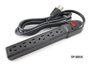 6 Outlet Surge Protector 90J / 15AMP Power Strip w/ 6ft Cable, Black