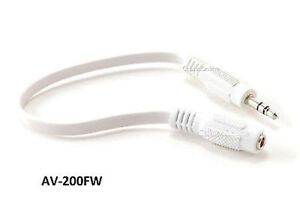 8" Flat Design 3.5mm Stereo Audio Male/Female White Extension Cable