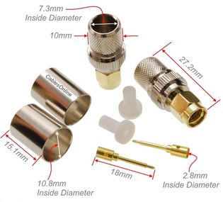 SMA Male Crimp Type RF Connectors for RG8, RG213, LMR400 Coax Wire