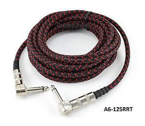 25ft 1/4" Mono Right-Angle Male to Male Woven Guitar/ Bass Cable