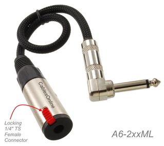 1/4" Right-Angle Mono TS Male to Locking Female Instrument Audio Extension
