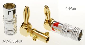 1-Pair Gold Plated Right-Angle Screw-Type Banana Plugs
