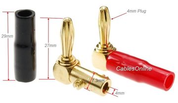 1-Pair Gold Plated Right-Angle Screw-Type Banana Plugs w/Plastic Boots