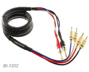 2ft 12AWG 2 Banana Plugs to 4 Banana Plugs Preminum Bi-Wire Speaker Cable