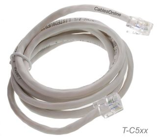 2ft 4C Round RJ11 6P4C 24AWG Cat5e Twisted Pair Solid Copper Crossed Telephone Cable