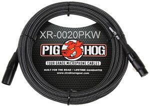 20ft PigHog XLR 3-Pin M/F High performance Black & White Woven Microphone Cable