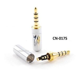 High-Quality 3.5mm 1/8" Stereo TRRS 4-Pole Male Plug Connector, Silver