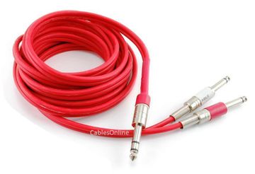 Ultra Flex 1/4" TRS Stereo Plug to 2x 1/4" TS Mono Plug Red Cable
