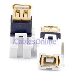 USB A Female to B Female Keystone Coupler, White
