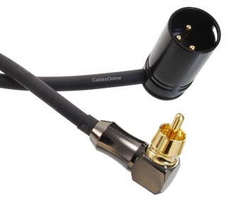 20ft Low-Profile Right-Angle 3-Pin XLR Male to Right-Angle RCA Male Cable