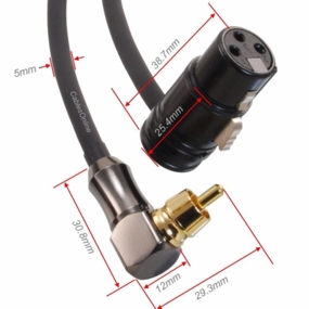 Low-Profile Right-Angle 3-Pin XLR Female to Right-Angle RCA Male Cable