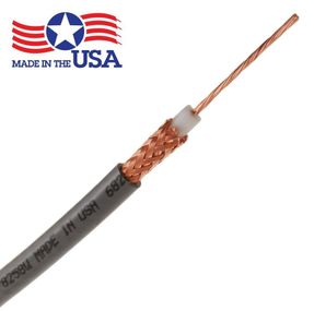 RG8X Mini-RG8 50 Ohm Bare-Copper Made-in-The-USA Bulk Coax Cable, Gray, per foot