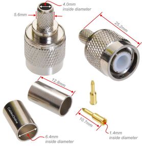 TNC Male Crimp/Solder Type 50ohm Connectors for RG8X, LMR240 Coax Wire