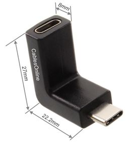Right-Angle USB-3.1 Type-C Male to Type-C Female Extension Adapter