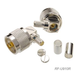 Right-Angle UHF PL-259 Male Crimp-Type RF Connector for RG8X, MR240 Coax