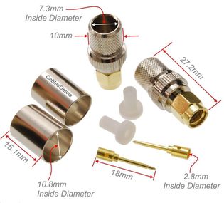 SMA Male Crimp Type RF Connectors for RG8, RG213, LMR400 Coax Wire