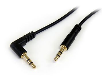 Slim 3.5mm Male to 3.5mm Male Right Angle Stereo Audio Cable, Gold-Plated