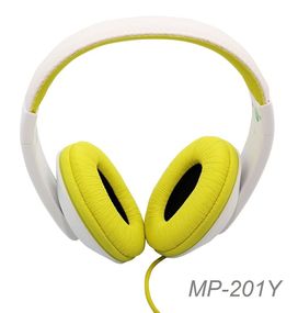 White/Yellow Stereo Headphone w/ 40mm Speaker at 20Hz - 20kHz, Over Head, On Ear