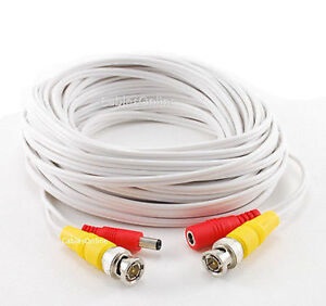 White CCTV Security Camera M/F DC Power Cable w/ BNC Male Plugs