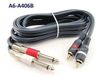 6ft Python Dual 1/4" TS Mono Male Plug to 2-RCA Plug Male Blue Audio Cable
