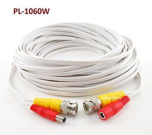 60ft White CCTV Security Camera M/F DC Power Cable w/ BNC Male Plugs