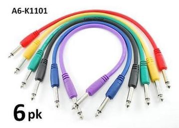6-PACK 1ft Kirlin 1/4" Mono TS Male/Male Instrument Audio Patch Cable