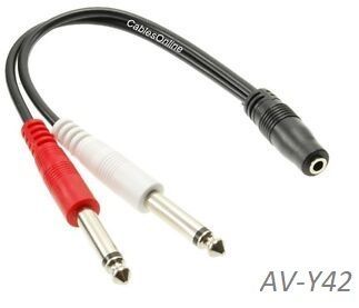 6" 3.5mm Stereo Female to Dual Left & Right 1/4" Mono Male Y-Cable