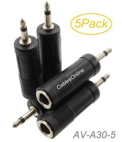 5-Pack 1/4" (6.3mm) Stereo TRS Female to 3.5mm (1/8") Mono TS Male Audio Adapters